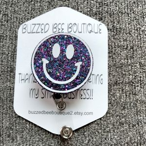 Smiley face retractable name badge reel ID holder nurse accessories